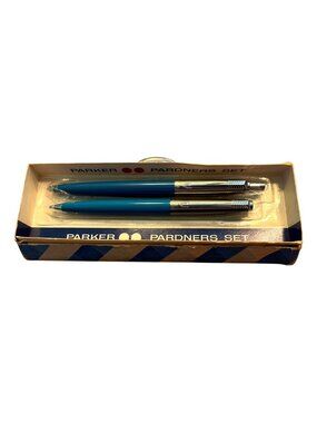 Vtg Parker Jotter Pardners Set  Ballpoint Pen Mechanical Pencil Blue Made In USA